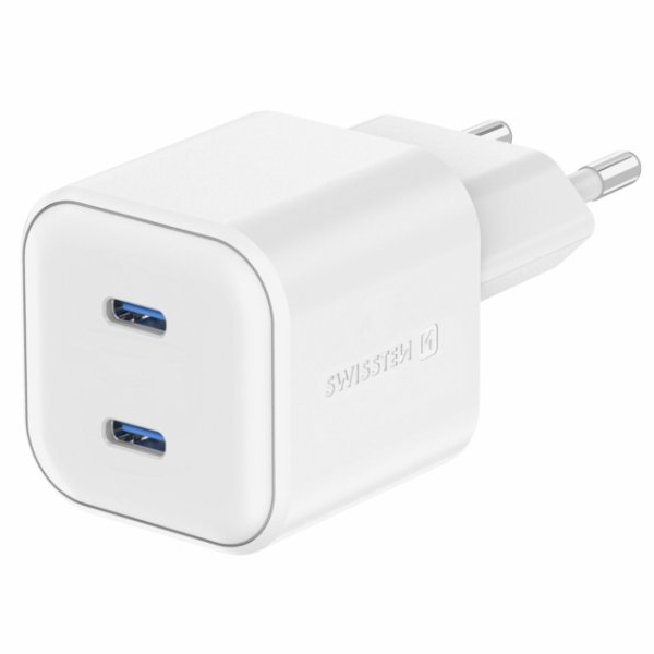 Adapter Swissten GaN 2xUSB-C 20W PD White - 22070500 Adapter Swissten GaN 2xUSB-C 20W PD White - 22070500