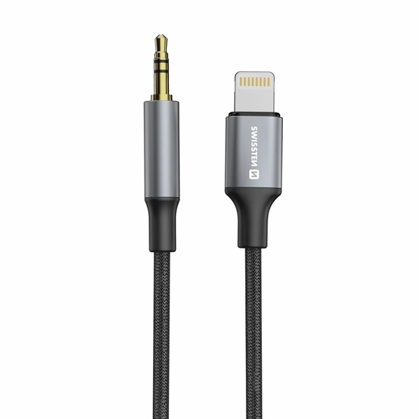Audio adapter Swissten Textile Lightning (male) / 3,5mm Jack (male) 1,5m Black - 73502307