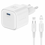 Punjač Swissten GaN 1xUSB-C 20W PD + kabl USB-C/Lightning 1,2m White - 22070140
