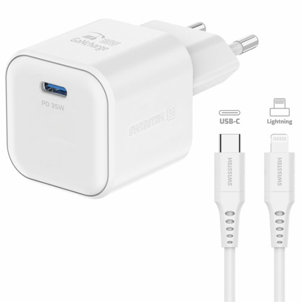 Punjač Swissten 1xUSB-C 35W PD + kabl USB-C/Lightning 1,2m White - 22070240