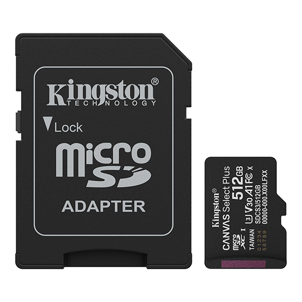 Micro SDXC Kingston 512GB Canvas Select Plus C10 + SD adapter SDCS3/512GB Micro SDXC Kingston 512GB Canvas Select Plus C10 + SD adapter SDCS3/512GB