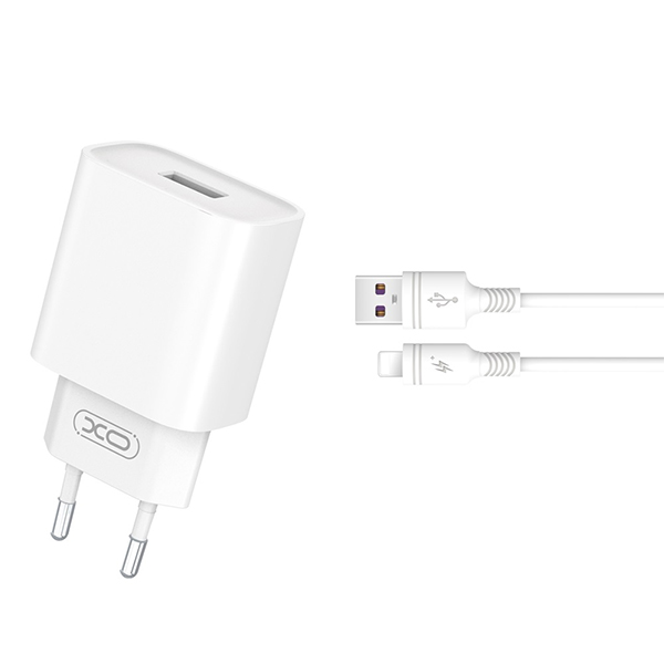 Punjač XO CE02D QC 3.0 18W 1xUSB bijeli + Lightning kabl GSM175056