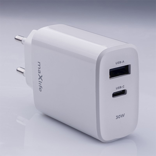 Punjač Maxlife MXTC-10-30AC PD QC 1xUSB-C 1xUSB 30W bijeli OEM0101404