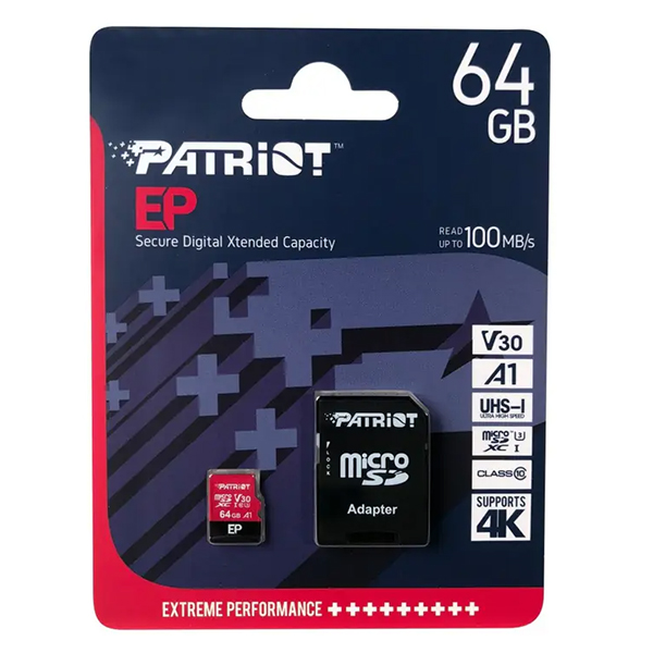Micro SDXC Patriot V30 U3 EP series 64GB 4K recording Micro SDXC Patriot V30 U3 EP series 64GB 4K recording
