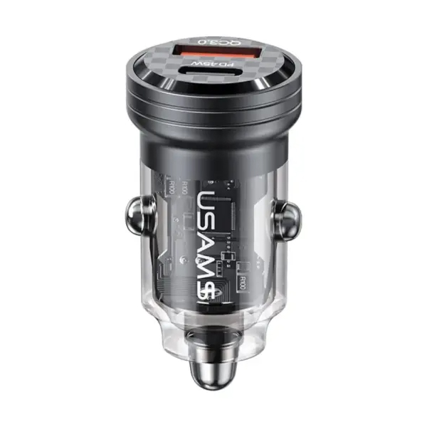 Punjač za auto Usams CC175CC01 45W PD A+C Transparent Black Punjač za auto Usams CC175CC01 45W PD A+C Transparent Black