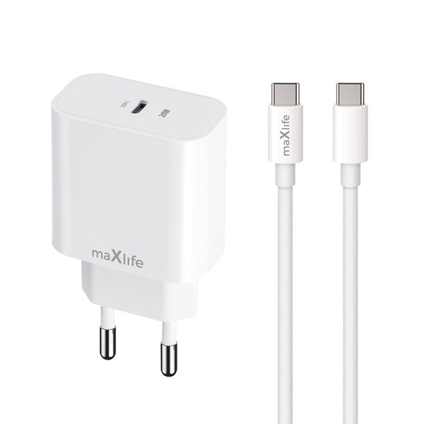 Adapter Maxlife MXTC-06-20C PD QC charger 1xUSB-C 20W + USB-C/USB-C cable 20W OEM0101311