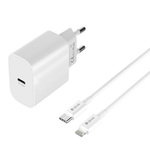 Zidni punjač Devia Smart PD GaN 30W 1xUSB-C bijeli + kabl USB-C/Lighting (BRA014308)