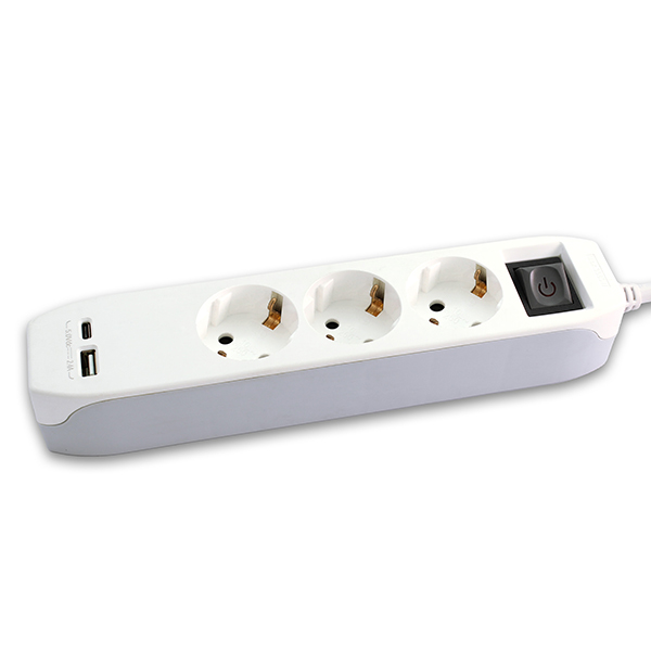 Produžni kabl Commel H05VV-F 234-405 3G1,5 3 utičnice + sklopka + USB priključci Tip A i Tip C 1.4m