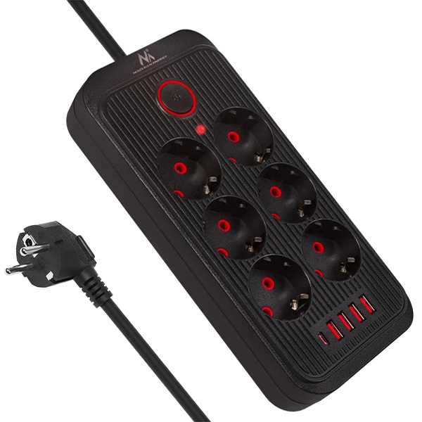 Produžni kabl MacLean MCE389 B 6 GNIAZD 4XUSB 1,5m Black