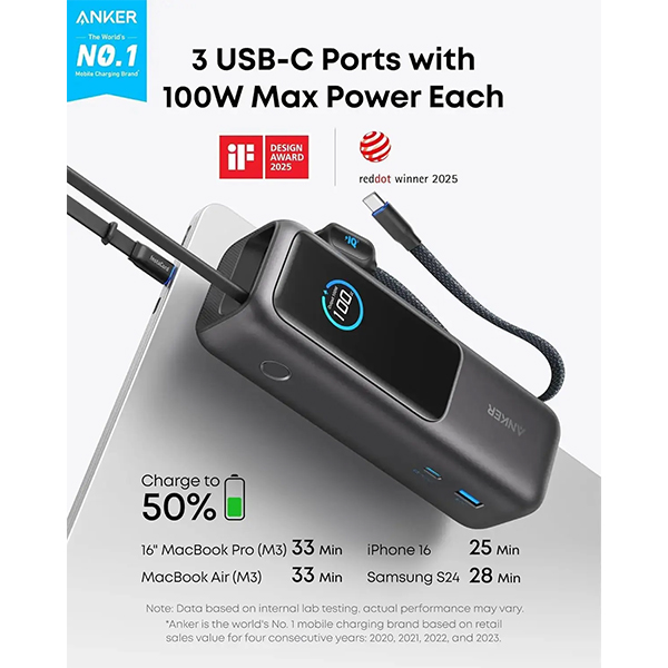 Power bank Anker Nano A1695H11 25K/165W/USB-C/sivi