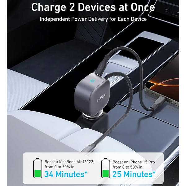 Auto punjač Anker Nano A2738HA2 75W/USB-C port/USB-C kabl (Gray) Auto punjač Anker Nano A2738HA2 75W/USB-C port/USB-C kabl (Gray)