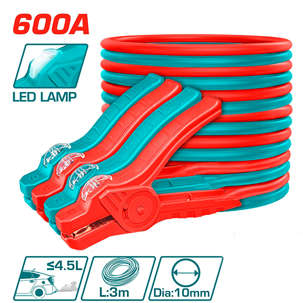 Kablovi za paljenje akumulatora Total PBCA16008L kleme sa LED lampom