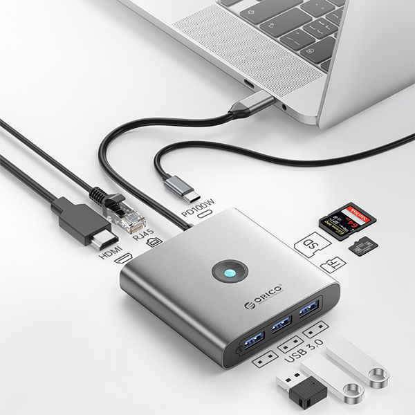USB Hub Orico FAX3-8P-GY-EP-IP 8in1 Type-C USB Hub Orico FAX3-8P-GY-EP-IP 8in1 Type-C