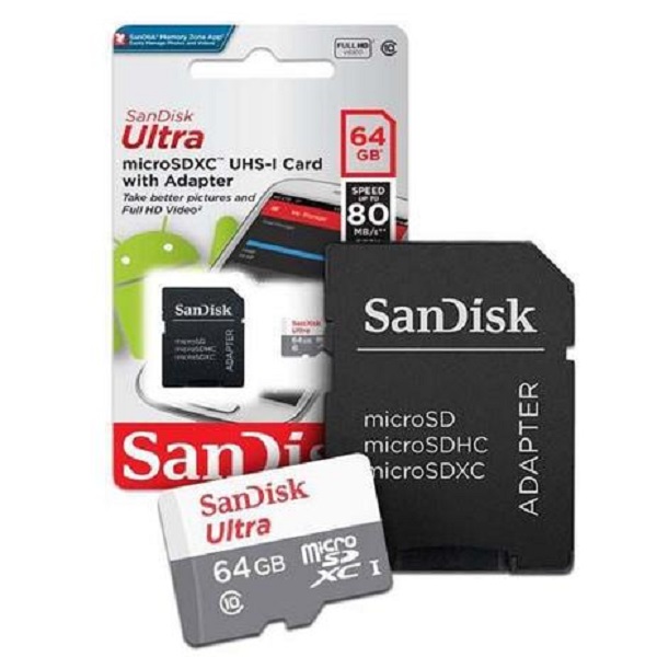 Micro SD SanDisk Ultra 64GB 80MB/s SDSQUNS-064G-GN