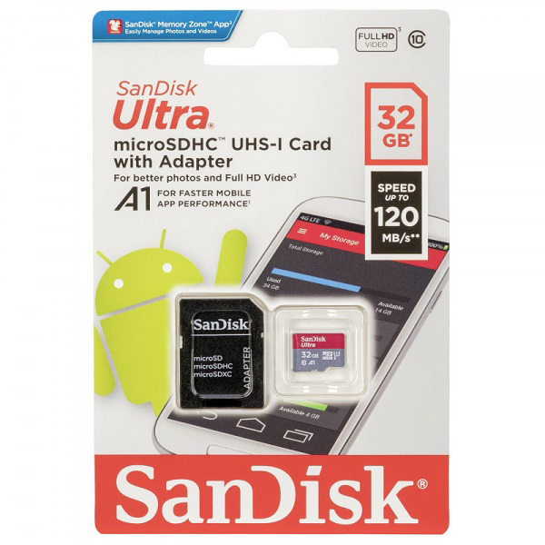 Micro SD SanDisk Ultra 32GB SDSQUA4-032G-GN 120 mb/s+adapter