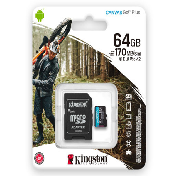 Micro SDHC Kingston 64GB Canvas Go Plus+SD adapter