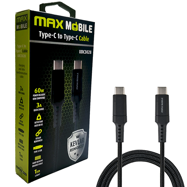Data kabl za iphone Maxmobile TYPE C-TYPE C UDC3028 QC 3A 1m Kevlar Black