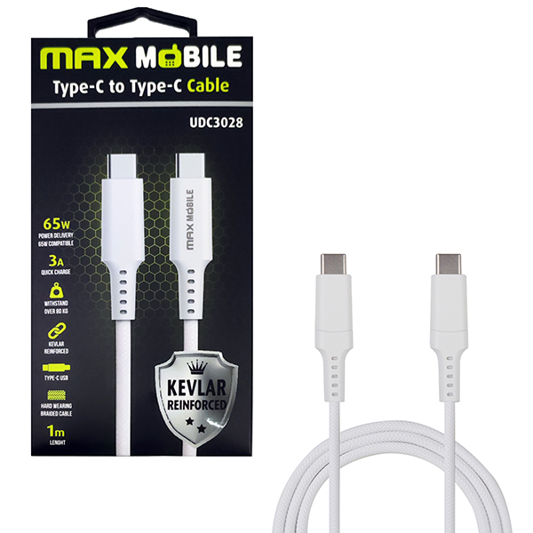Data kabl za iphone Maxmobile TYPE C-TYPE C UDC3028 QC 3A 1m Kevlar White
