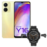 SET 3u1 Mobilni telefon Vivo Y16 4/128GB Drizzling Gold+Pametni sat + Bluetooth slušalice Smart Watch headset N15 (Black)