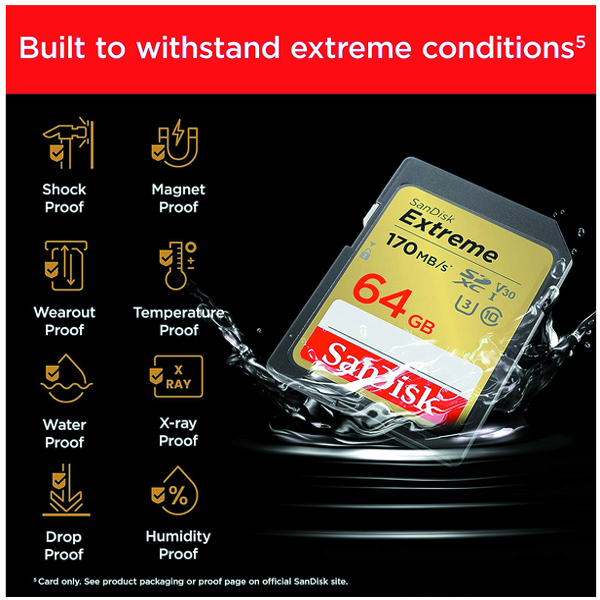 SDXC SanDisk Extreme 64GB 170MB/s UHS-I C10 V30 U3
