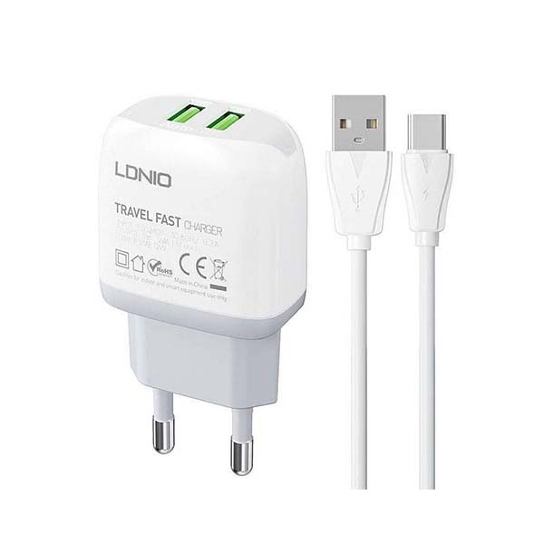 Punjač LDnio A2219 QC3.0 12W 2x USB+kabl Tip C